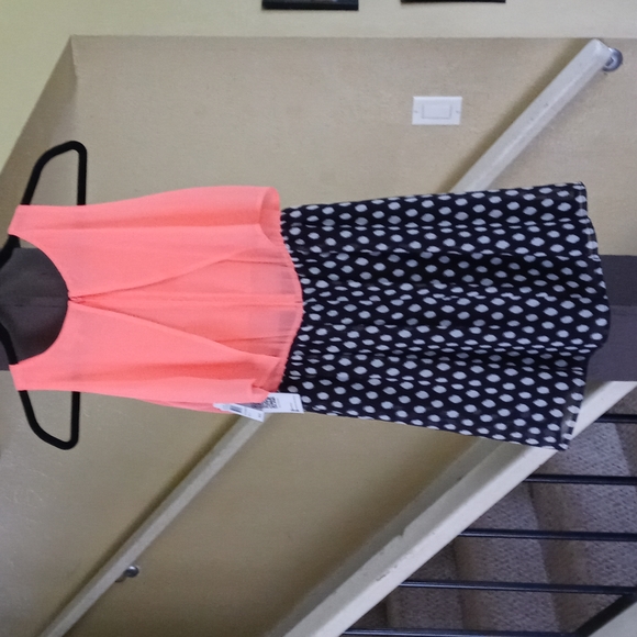Emerald Sundae Black Polkadot/Neon Coral Mini Dress Women's Small NWT - Picture 6 of 7